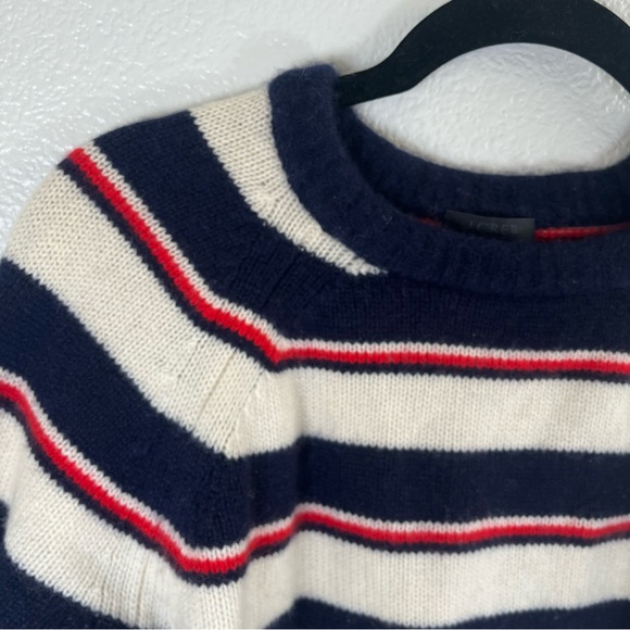 J. Crew Shrunken Striped Crewneck 100% Italian Cashmere Sweater Women’s Medium - Picture 3 of 9